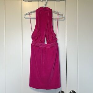 Hot pink retro halter mini dress